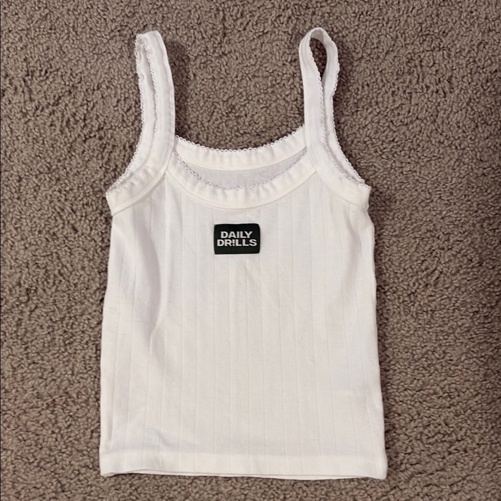 Daily Drills White Fitted Ribbed Tank Top